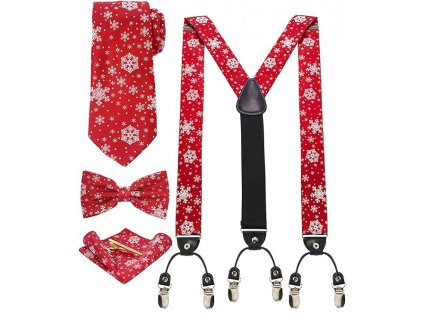 Pánská vánoční sada z hedvábí, šle kravata motýlek ozdobný kapesník (1)