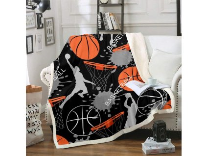 Basketbalová sherpa deka, mikrovlákno, 150 × 200 cm (1)
