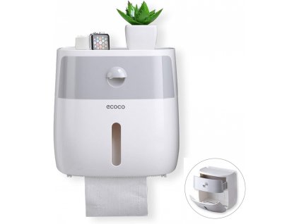 ecoco Držák toaletního papíru 3M samolepicí, úložný box, šedý (3)