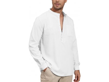 Pánská volnočasová košile s dlouhým rukávem a kapsou, bílá (3)