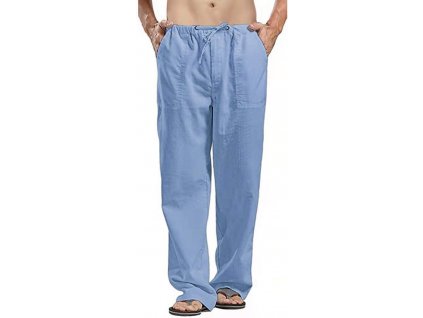 Pánské plátěné kalhoty, M, ležérní styl, pláž, jóga, modré (1)