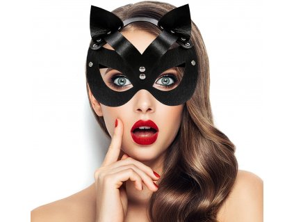 Maska Cat Woman, černá PU kůže, příslušenství ke kostýmu (1)