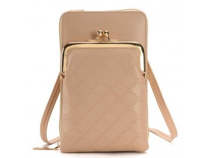 Malá dámská crossbody taška přes rameno, PU kůže, béžová (1)