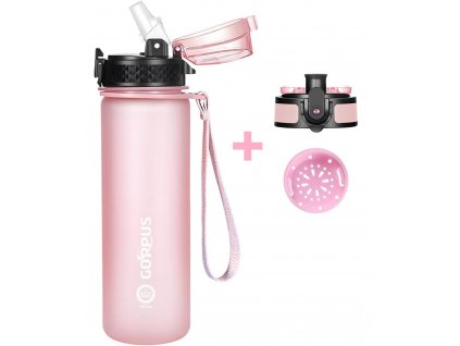 GOPPUS Dětská motivační láhev na pití s ​​brčkem 500ml, Tritan, časové značení, bez BPA, růžová (1)