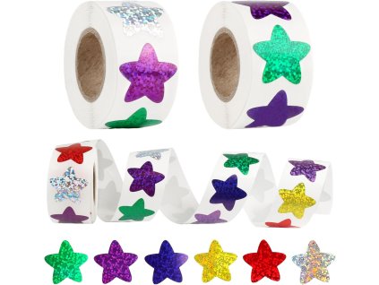 1000ks samolepek třpytivých hvězd, 2,5 cm, 6 barev, odměna, scrapbooking (1)