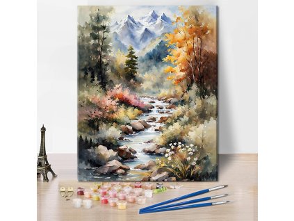 Malování podle čísel, olejomalba, 40 x 50 cm (bez rámu), krajina s řekou (1)