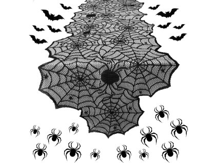 29ks halloweenských dekorací, pavučinový běhoun, 3D netopýři, 3D pavouci (1)