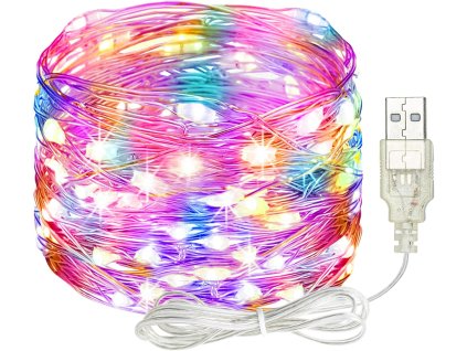 LED světelný řetěz s USB, 5 m, 50 LED, barevný, IP65 (1)