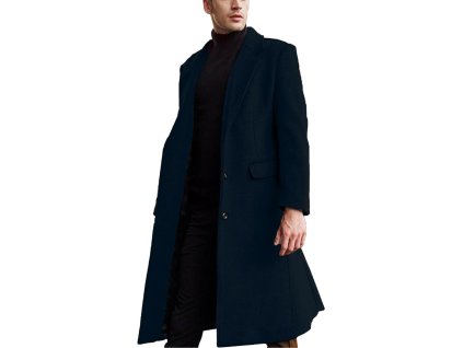 Pánský Casual Slim Fit jednořadový kabát dlouhý, trenčkot, 2XL, tmavě modrý (1)