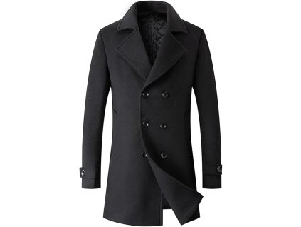Pánský klasický dvojitý Breasted vlněný kabát střední, 3XL, černý (1)