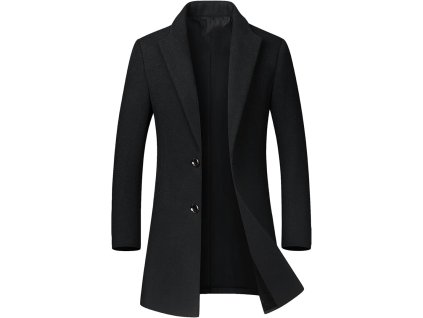 Zimní pánský vlněný kabát střední, trenčkot, slim fit, S, černý (1)