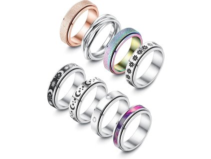 Adramata 8ks Fidget prsten otočný antistresový, obvod 56,9 mm, ušlechtilá ocel (1)