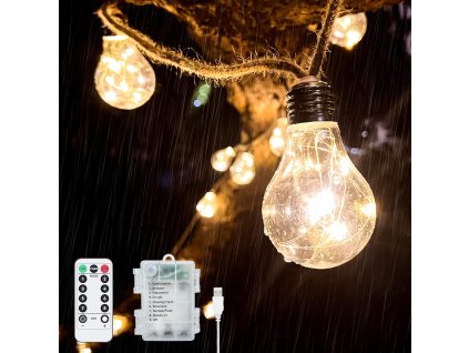 DreiWasser 20 LED světelný řetěz na laně, 6,7 m, na baterie, teplá bílá, venkovní žárovky (1)