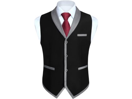 Pánská obleková vesta s klopou, regular fit, S, černá (1)