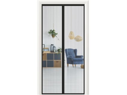 Magnetická síť proti hmyzu na dveře, 85×220 cm, černá