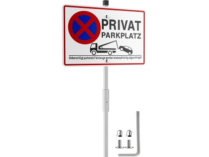 Cedule 30 x 20 cm pro soukromé parkoviště se sloupkem, zákaz parkování, hliník (1)