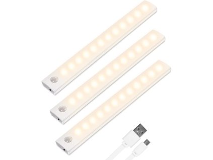 Vicloon 3ks dobíjecí senzorové světlo 12 LED, teplá bílá, magnetické proužky (1)