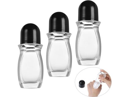 3ks skleněné roll on lahvičky na esenciální oleje, 50 ml, s víčkem (1)
