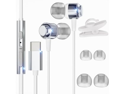 Univerzální USB C sluchátka s mikrofonem, bílé (1)