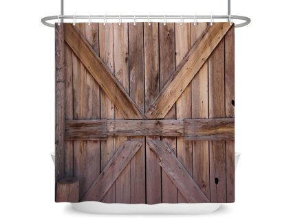 Sprchový závěs 152 x 183 cm s háčky, rustikální design starého dřeva (1)