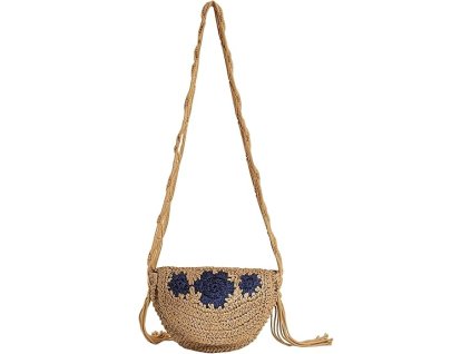 Slaměná kabelka pro ženy, letní plážová crossbody, modrý vzor (1)