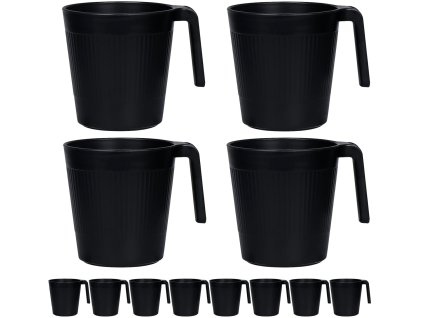 Greentainer 8dílná sada 500 ml hrnků, bez BPA, nerozbitné kempinkové nádobí, černé