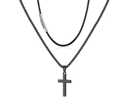 Sada 2 náhrdelníků s křížem, černý přívěsek s křížem, 51 cm 3 mm (1)