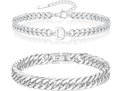 2ks stříbrných pánských náramků s písmenem D, ušlechtilá ocel (1)