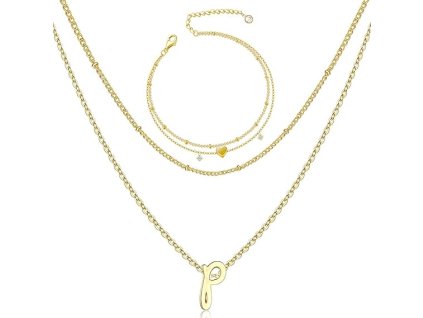 2ks dámský řetízek na krk s písmenem n a náramkem se srdcem (1)