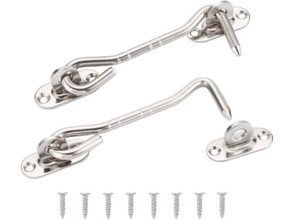 2ks háček s očkem 100 mm, 8 šroubů, dveřní západka, ušlechtilá ocel (1)