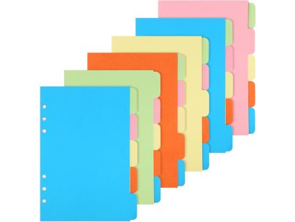 6 sad (30 listů ) A5 oddělovací barevné listy do pořadače, 6 otvorů, 21x15 cm (1)