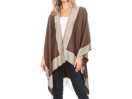 Sakkas Pončo, pletený kabátek, rauna, Border Brown (2)