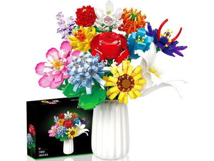 Stavebnice kytice, 1064 dílků, 12 druhů květin, dekorace (1)