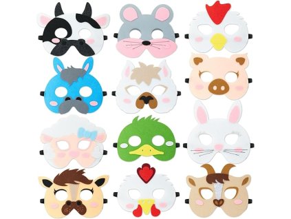 12ks plstěných zvířecích masek pro děti farma zvířat (18x18 cm) (1)