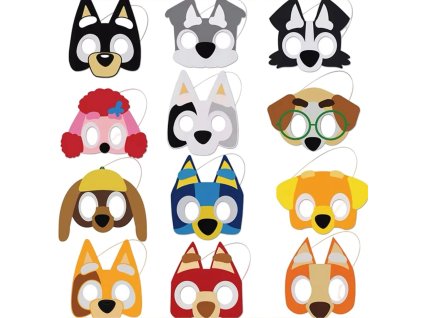 12ks plstěných zvířecích masek pro děti psí masky (18x18 cm) (1)