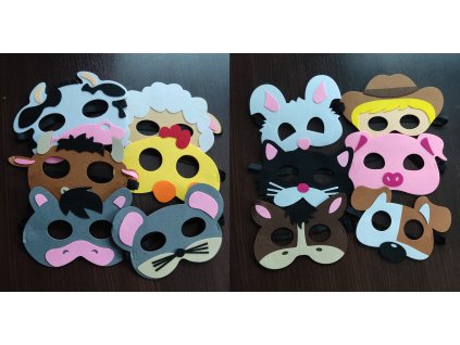 12ks plstěných zvířecích masek pro děti domácí zvířata (18x18 cm) (3)