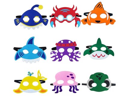 9ks plstěných zvířecích masek pro děti mořská zvířata (18x18 cm) (1)