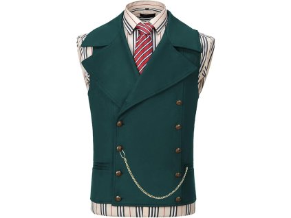 Pánská semišová vesta dvouřadá, klasická kovbojová vesta, umělá kůže, tyrkysová, XXL (1)