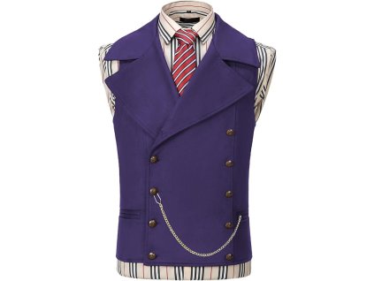 Pánská semišová vesta dvouřadá, klasická kovbojová vesta, umělá kůže, fialová, XL (1)