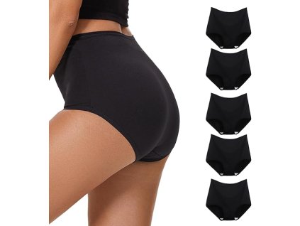 5ks dámské bavlněné kalhotky, vysoký pas s úplným krytem, XS, černé (1)