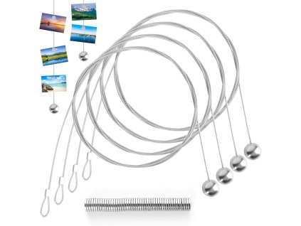 4ks lanko na fotky se 48 magnety 1,5 mm x 2 m , drátěné lano, stříbrné (1)