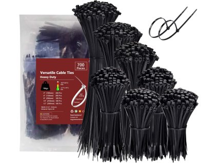 700ks stahovací pásky černé, 100 150 200 250 300 mm x 3,6 mm (1)