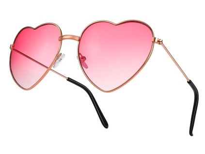 Růžové hippie sluneční UV retro brýle ve tvaru srdce (1)