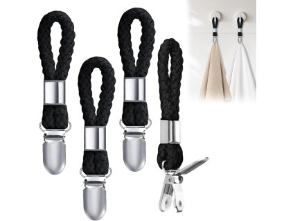 4ks klipy na ručníky, černá poutka k zavěšení (1)