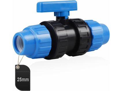 Kulový ventil pro PE trubku, plast, 25 mm, modrý (1)
