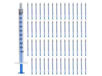 60ks Stříkačka Colostrum 1 ml pro dávkování a odměřování tekutin a krmení malých zvířat, modré (1)