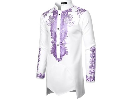 LucMatton Tradiční africká košile s dlouhým rukávem pro muže, Dashiki, lesklý metalický potisk, XL (1)