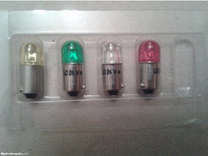 4ks Žárovka LED BA9S 24V (čirá, žlutá, červená, zelená)