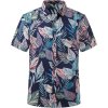 Olmecs Havajská plážová košile s květinovým potiskem a krátkým rukávem, námořnická modrá (3)