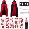 Kostým upíra pro děti, upíří plášť 120 cm, upíří zuby, umělá krev, dočasné tetování (1)